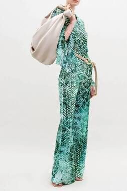 NEW SILVIA TCHERASSI andie silk stretch wide leg pants in emerald print